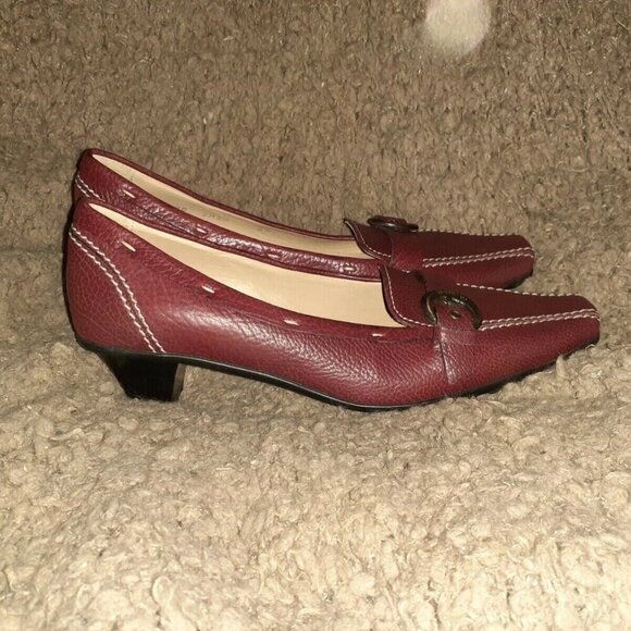 BRUNO MAGLI-Italy-Oxblood Leather-Moccasin Stitch Pumps-Driving-Sz 6.5-Near Mint - Picture 4 of 7
